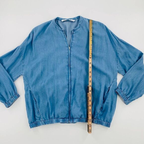Zara Trafaluc Denim-Wear Chambray Zip Bomber Jacket Size Small - Picture 11 of 13
